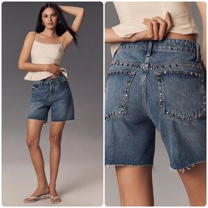 Reformation Medium Wash Studded Denim Jean Shorts